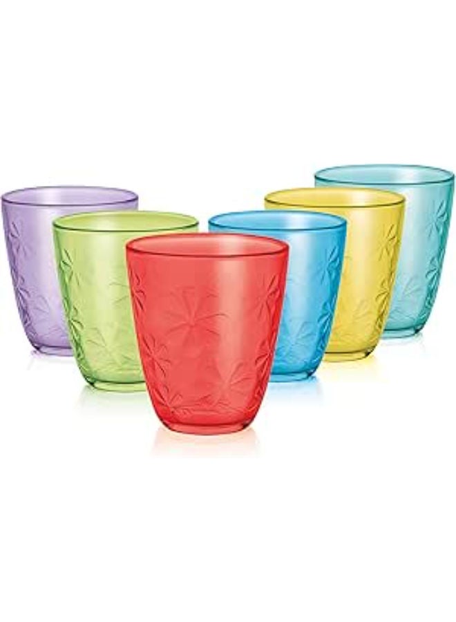 Flower Color Glass Cup Set – 6 Pieces -Multiclour